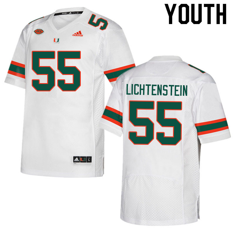 Youth #55 Jacob Lichtenstein Miami Hurricanes College Football Jerseys Sale-White - Click Image to Close